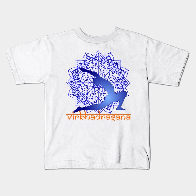 Virbhadrasna Yoga Pose Kids T-Shirt by Geoji 